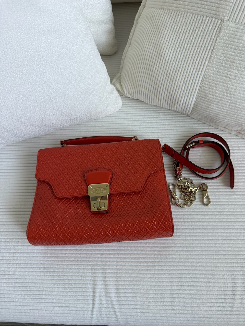 Tod’s Orange Quilted Top-Handle Shoulder Bag